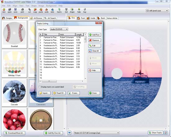Acoustica CD/DVD Label Maker printing software
